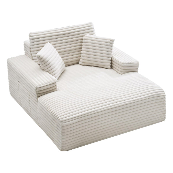 Oversized Faux Fur Chaise Lounge Chair with Pillows & Armrests