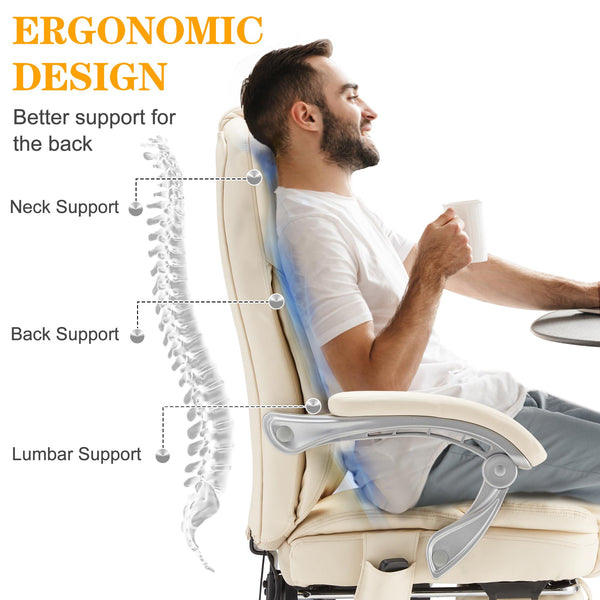 Executive Office Chair with Footrest, Massage & Heat