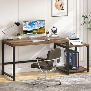 63-Inch Computer Desk with Printer Shelf & PC Tower Stand