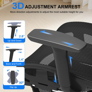 Ergonomic Mesh Office Chair with Lumbar Support, 3D Headrest & Armrests, Reclining High Back, 350 lbs