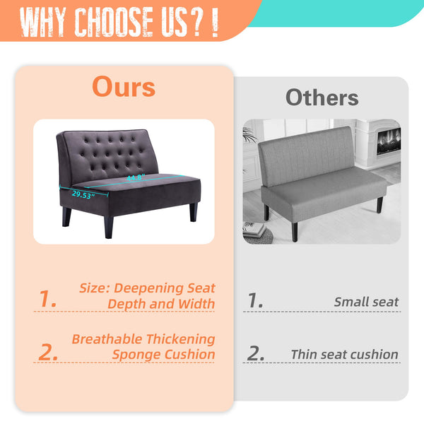 Button Tufted Loveseat Settee Bench – Velvet Upholstered 2-Seat Sofa