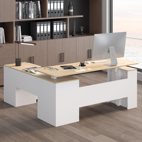 L-Shaped Electric Standing Desk with Storage & Privacy Panel