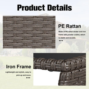 Outdoor Wicker Side Table Set of 2 with Tempered Glass Top & Storage Shelf