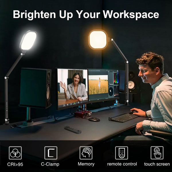 Dimmable Video Conference Light with Swing Arm & C-Clamp