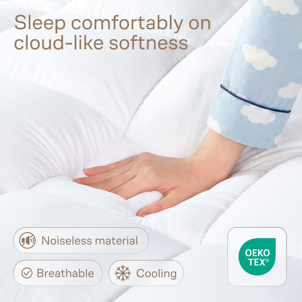 Ultra-Soft Mattress Topper with Cooling Microfiber & Adjustable Straps