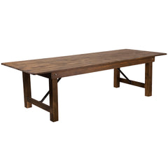 9FT Rustic Solid Pine Folding Farm Table — Seats 10