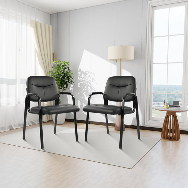 Waiting Room Chairs No Wheels Set of 4 – Leather Reception Guest Chairs with Padded Arms