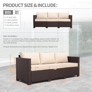 3-Seat Outdoor Wicker Patio Sofa with Deep Seating & All-Weather Cushions