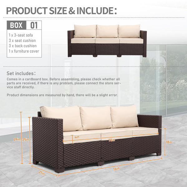 3-Seat Outdoor Wicker Patio Sofa with Deep Seating & All-Weather Cushions