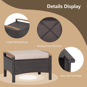 Outdoor Wicker Ottoman Set – 2 Piece Patio Rattan Footrest with Cushions