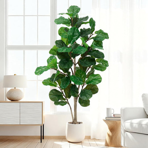 Faux Fiddle Leaf Fig Tree with White Pot