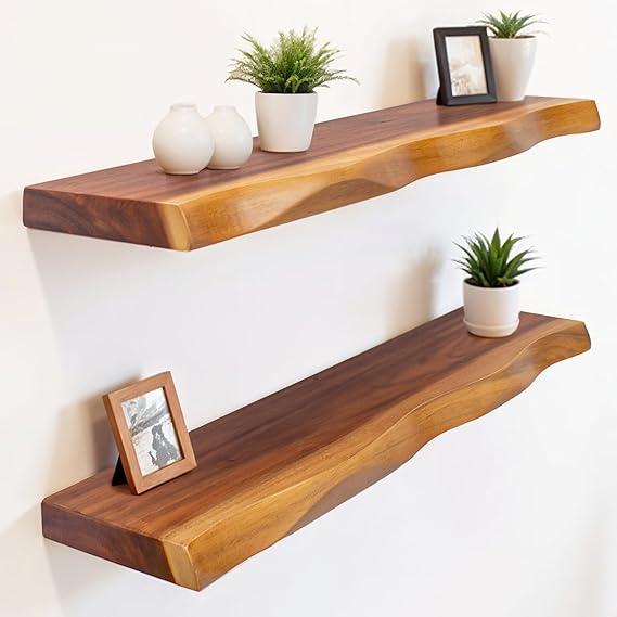 Live Edge Solid Wood Floating Shelves Set of 2