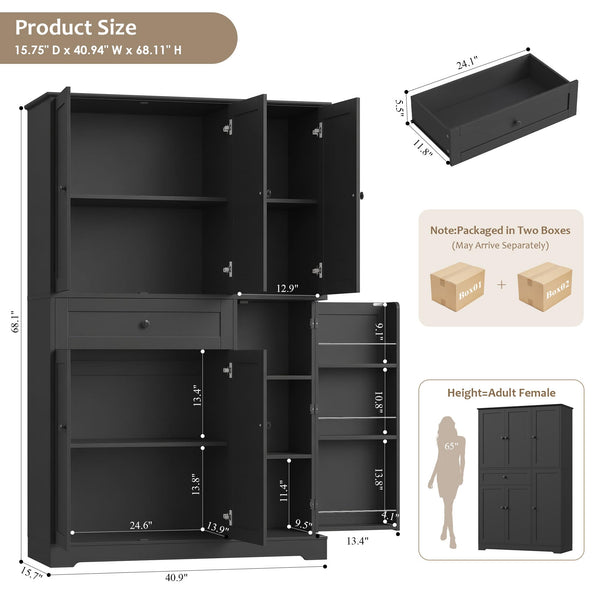 68" Tall Kitchen Pantry Storage Cabinet with Doors & Shelves