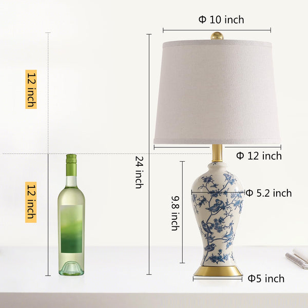 Chinoiserie Ceramic Table Lamp Set of 2 with LED Bulbs