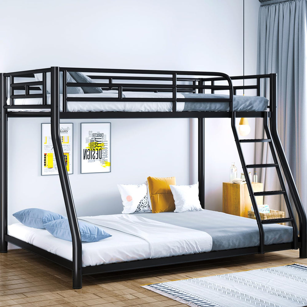 Twin Over Full Metal Bunk Bed with Safety Guardrail and Ladder