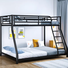 Twin Over Full Metal Bunk Bed with Safety Guardrail and Ladder