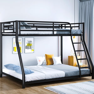 Twin Over Full Metal Bunk Bed with Safety Guardrail and Ladder