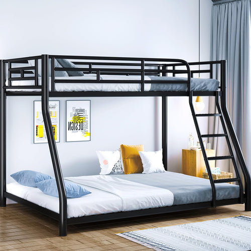Twin Over Full Metal Bunk Bed with Safety Guardrail and Ladder