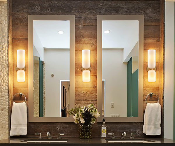 Modern 2-Light Wall Sconce Set of 2 with Milky White Glass Shade