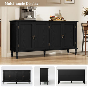 58" Retro Sideboard Buffet Cabinet with 4 Doors & Adjustable Shelves