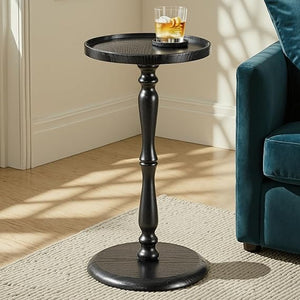 Round Side Table with Tray Top & Pedestal Base
