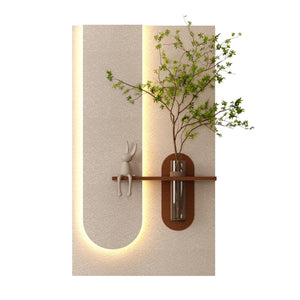 3D LED Wall Decor Sculpture with Artificial Plants & Rabbit Statue