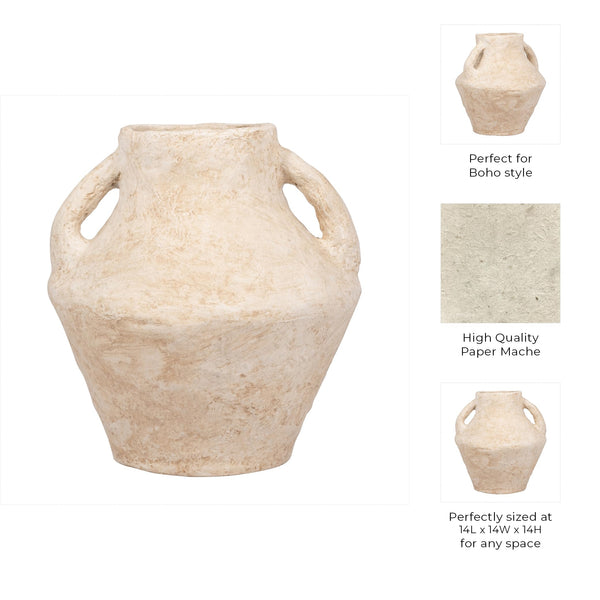 Paper Mache Amphora Vase with Handles – 14 Inch, White