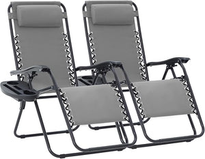 Oversized Zero Gravity Lounge Chairs Set of 2 with Pillows & Cup Holder Trays