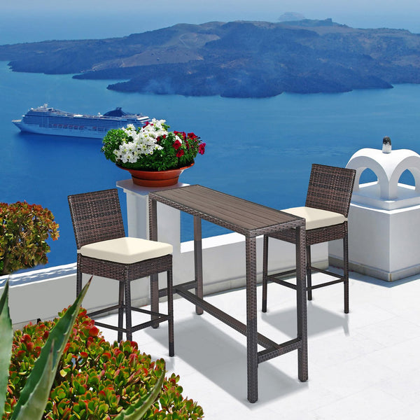 Outdoor Wicker Bar Table – Counter Height Pub Table with Poly Lumber Top