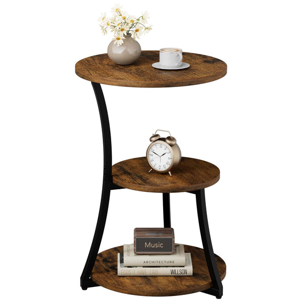 Round 3-Tier Industrial End Table with Metal Frame