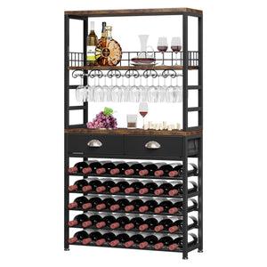 6-Tier Freestanding Wine Rack Cabinet with Drawer and Glass Holder