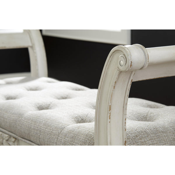 French Country Tufted Accent Bench – Antique White
