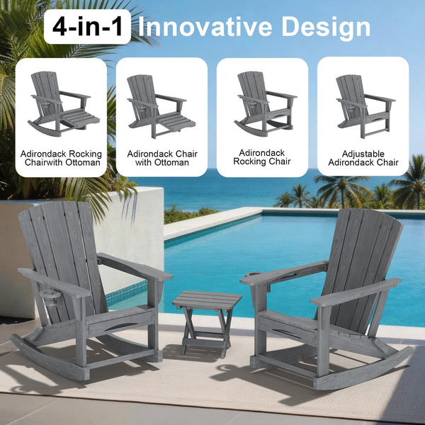 4-in-1 HDPE Adirondack Rocking Chair with Ottoman & Cup Holder