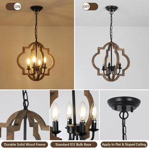 4-Light Wood Farmhouse Chandelier