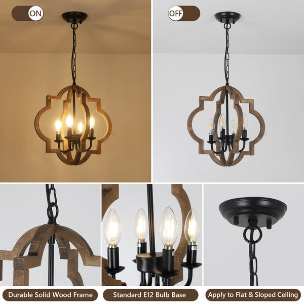4-Light Wood Farmhouse Chandelier