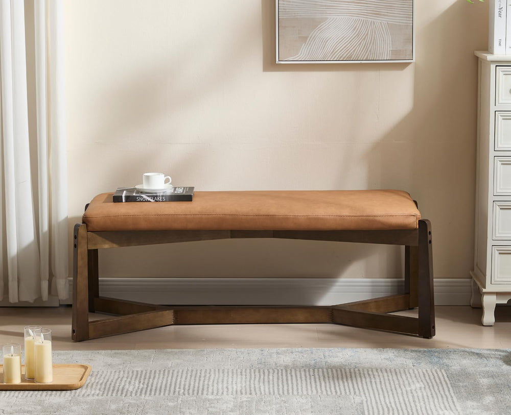 Upholstered Entryway & Bedroom Bench with Y-Leg Wood Frame