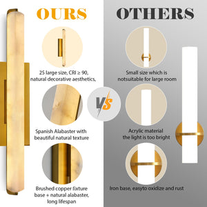 Alabaster Wall Sconces Set of 2 – Brass Gold, 25 Inch