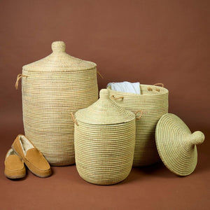 Handwoven Wicker Storage Basket with Removable Lid & Rope Handles