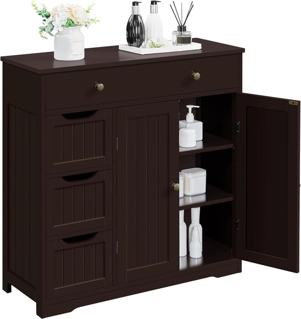 Storage Cabinet with 4 Drawers, 2 Doors & Adjustable Shelves