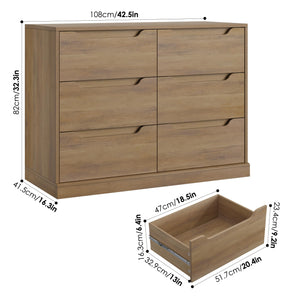 6 Drawer Double Dresser with Storage – Rustic Brown