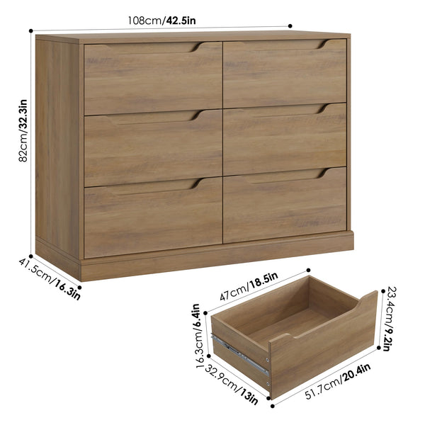 6 Drawer Double Dresser with Storage – Rustic Brown