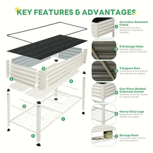 Elevated Raised Garden Bed with Wheels & Storage Shelf