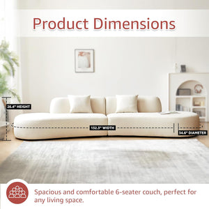 132" Curved Velvet Sofa – 6 Seater Half Moon Couch