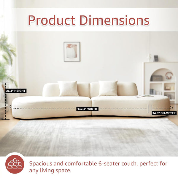 132" Curved Velvet Sofa – 6 Seater Half Moon Couch