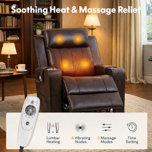 Top-Grain Leather Power Recliner with Zero-Wall Design, Massage & Heat