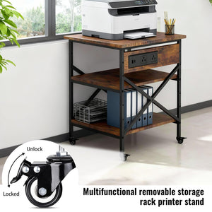3-Tier Printer Stand with Power Outlet & Locking Casters
