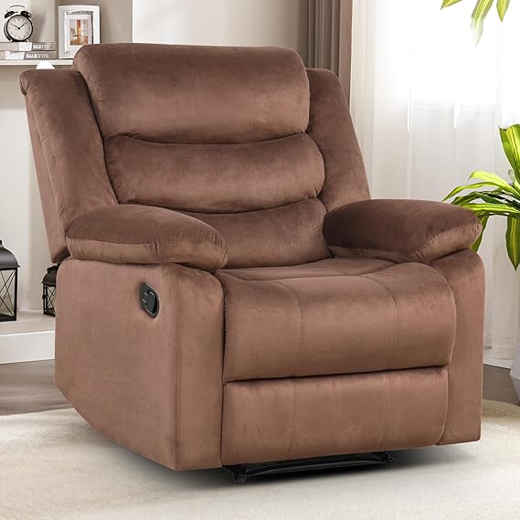 Manual Recliner Chair with Overstuffed Arms & Padded Back