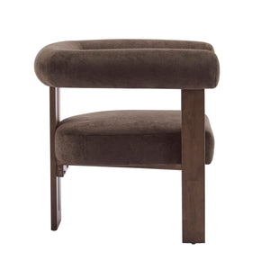 Velvet Accent Chair with Curved Backrest & Wooden Legs