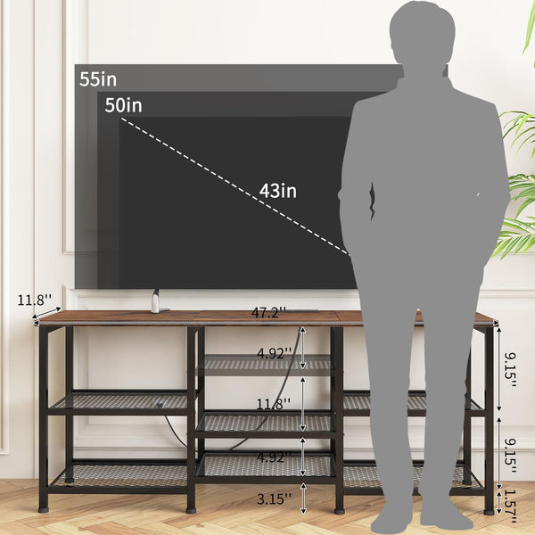 55-Inch TV Stand with Charging Station and LED Lights