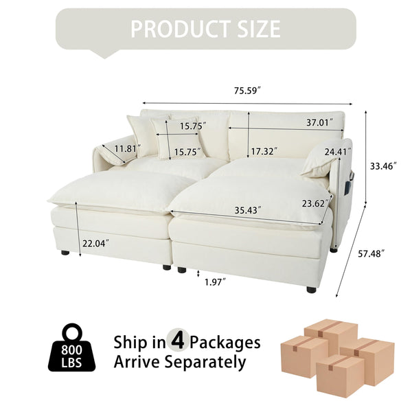 Modular Sectional Sofa with Ottomans & Pillows – Beige